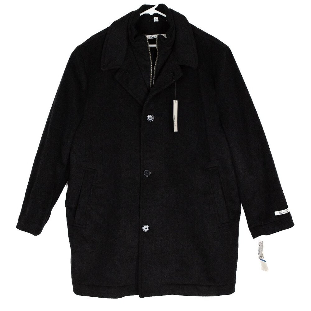 NWT Kenneth Cole Mens Wool Blend Coat Black Size XL Zipper Button Front Winter